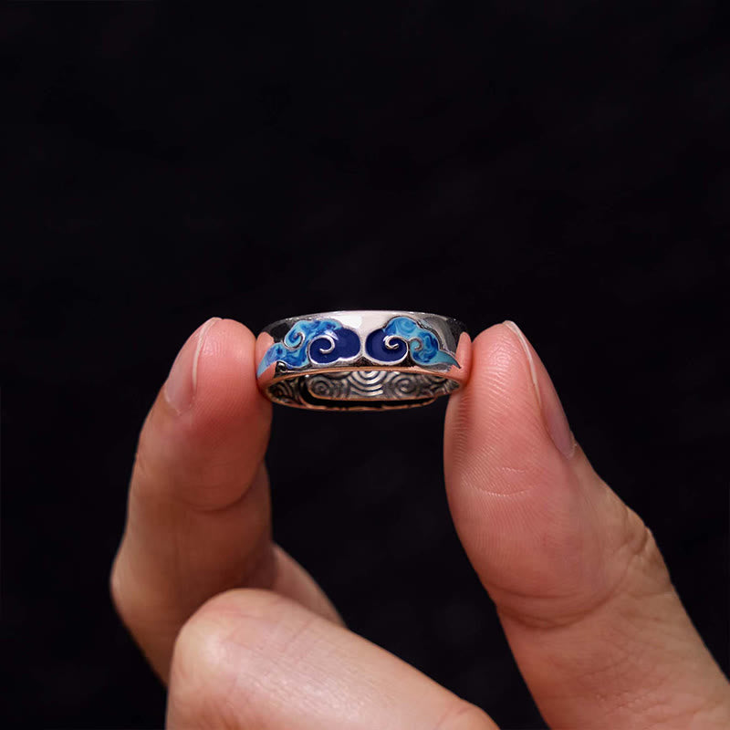 KarmaRipple's Blue Auspicious Clouds Pattern Wealth Bronze Adjustable Ring p4