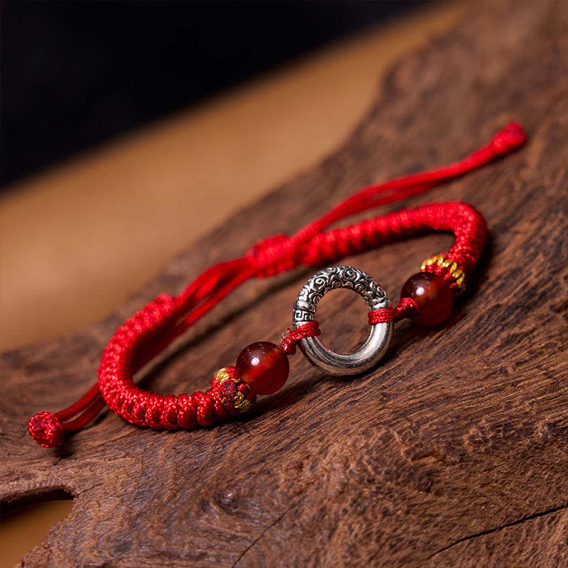 KarmaRipple's 925 Sterling Silver Plated Bronze Peace Buckle Protection Woven String Bracelet p4
