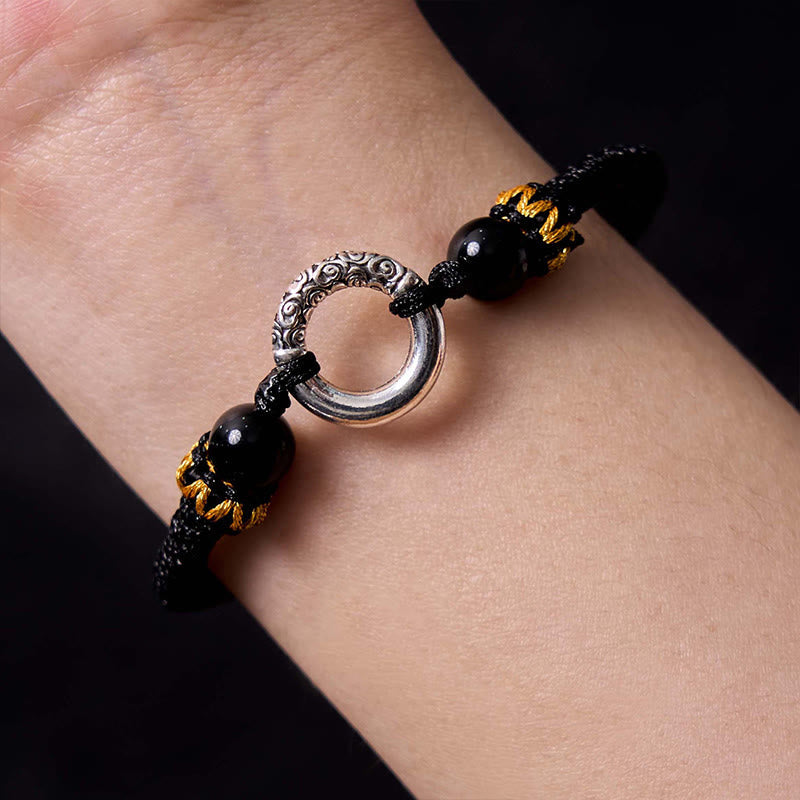 KarmaRipple's 925 Sterling Silver Plated Bronze Peace Buckle Protection Woven String Bracelet p14