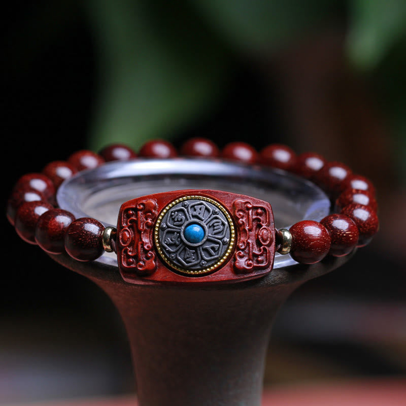 KarmaRipple's Small Leaf Red Sandalwood Green Sandalwood Six True Words Peace Bracelet p1