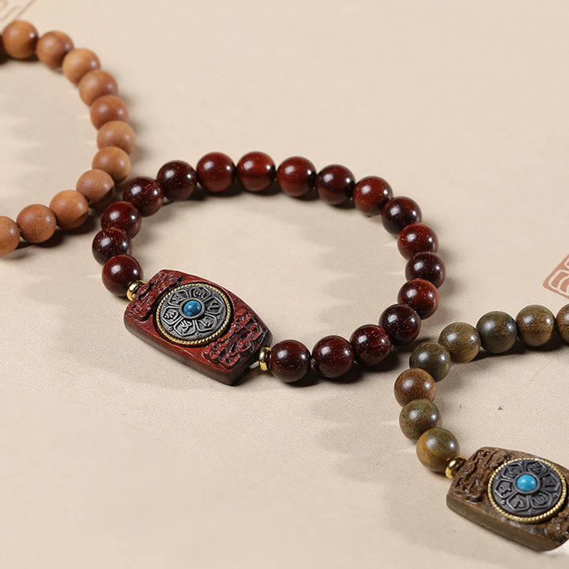 KarmaRipple's Small Leaf Red Sandalwood Green Sandalwood Six True Words Peace Bracelet p22