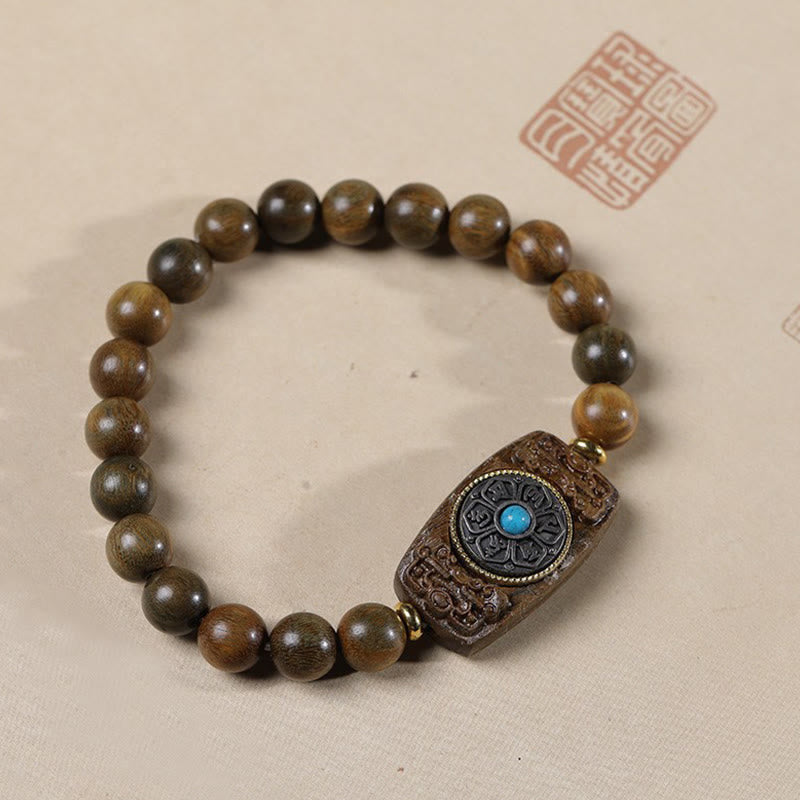 KarmaRipple's Small Leaf Red Sandalwood Green Sandalwood Six True Words Peace Bracelet p25