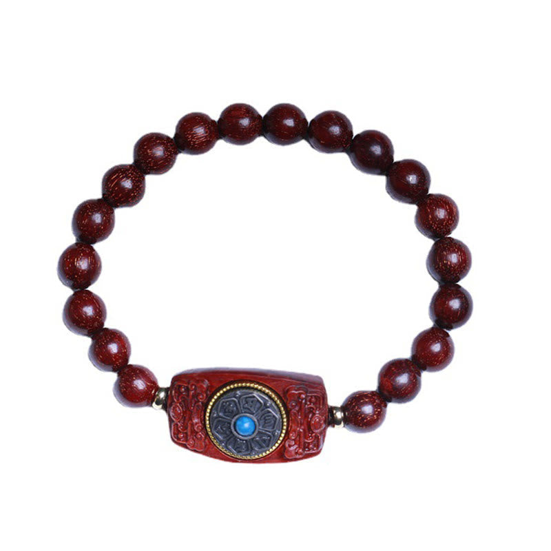 KarmaRipple's Small Leaf Red Sandalwood Green Sandalwood Six True Words Peace Bracelet p13