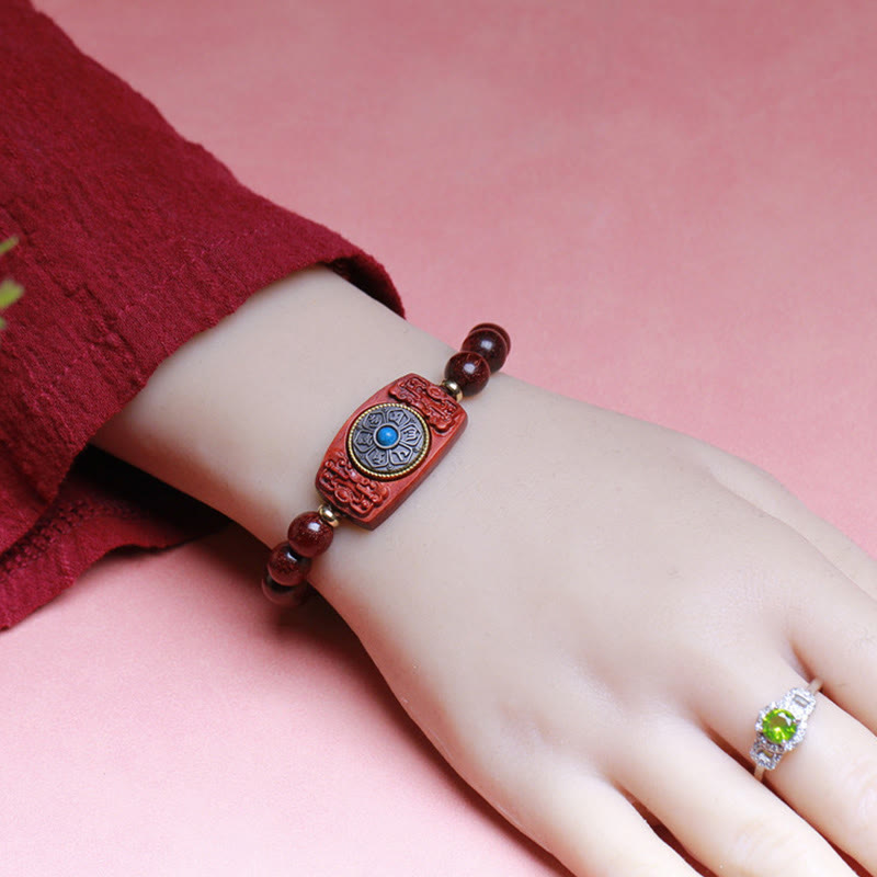 KarmaRipple's Small Leaf Red Sandalwood Green Sandalwood Six True Words Peace Bracelet p7