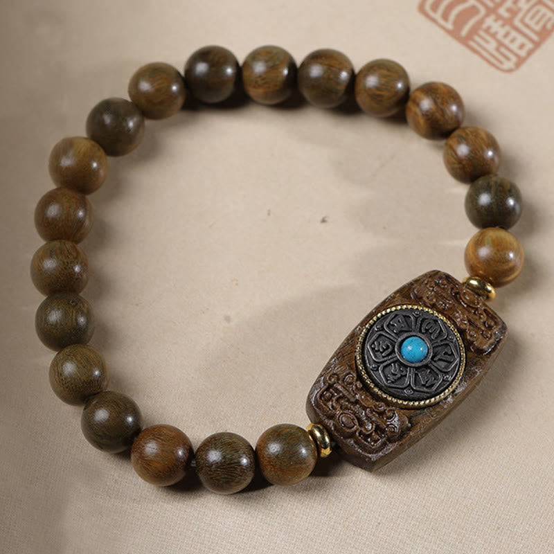 KarmaRipple's Small Leaf Red Sandalwood Green Sandalwood Six True Words Peace Bracelet p18