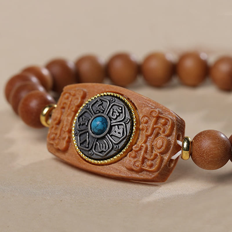 KarmaRipple's Small Leaf Red Sandalwood Green Sandalwood Six True Words Peace Bracelet p16