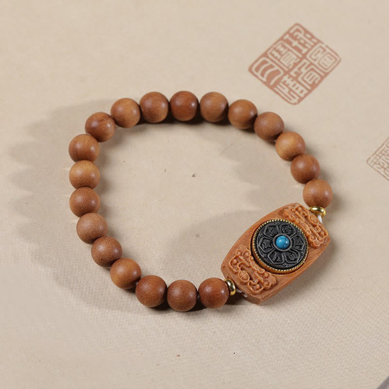 KarmaRipple's Small Leaf Red Sandalwood Green Sandalwood Six True Words Peace Bracelet p24