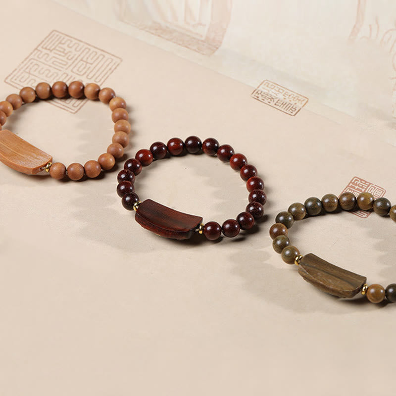 KarmaRipple's Small Leaf Red Sandalwood Green Sandalwood Six True Words Peace Bracelet p21