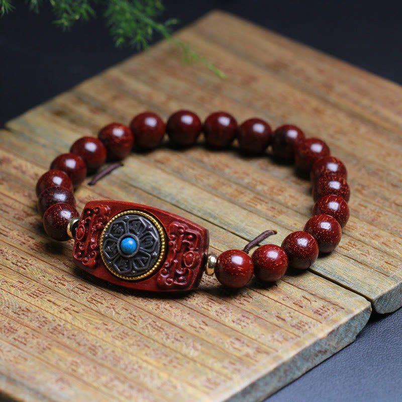 KarmaRipple's Small Leaf Red Sandalwood Green Sandalwood Six True Words Peace Bracelet p10