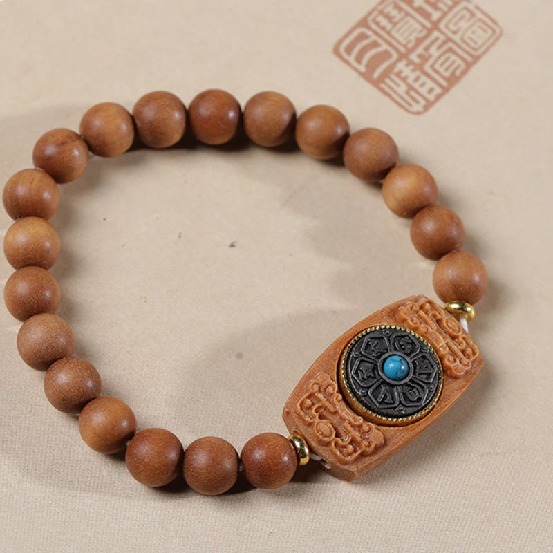 KarmaRipple's Small Leaf Red Sandalwood Green Sandalwood Six True Words Peace Bracelet p15