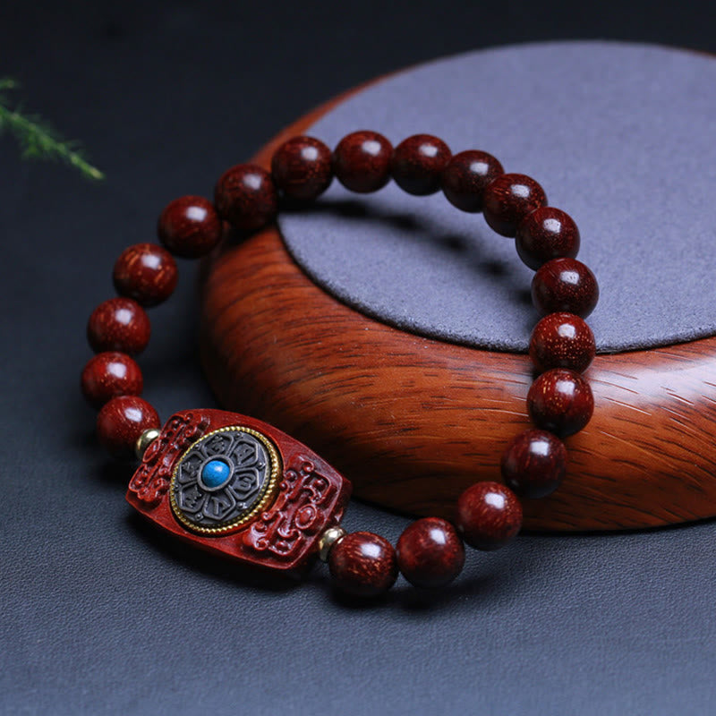 KarmaRipple's Small Leaf Red Sandalwood Green Sandalwood Six True Words Peace Bracelet p5