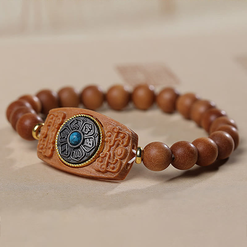 KarmaRipple's Small Leaf Red Sandalwood Green Sandalwood Six True Words Peace Bracelet p14
