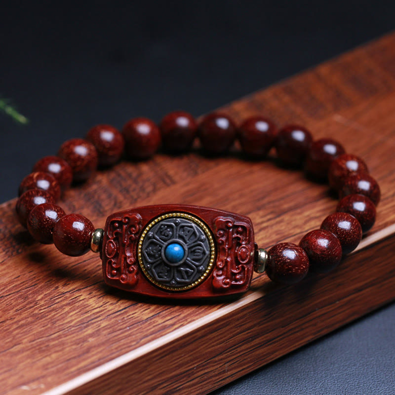 KarmaRipple's Small Leaf Red Sandalwood Green Sandalwood Six True Words Peace Bracelet p4