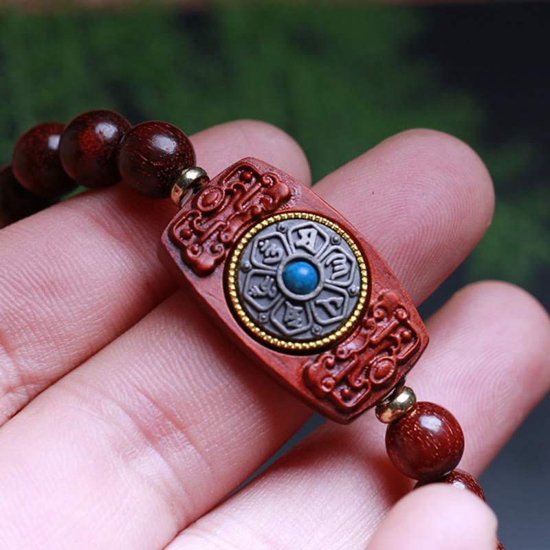 KarmaRipple's Small Leaf Red Sandalwood Green Sandalwood Six True Words Peace Bracelet p12