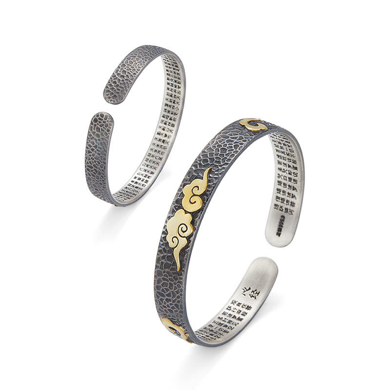 KarmaRipple's Retro 999 Sterling Silver Heart Sutra Auspicious Cloud Wealth Cuff Bracelet Bangle p5