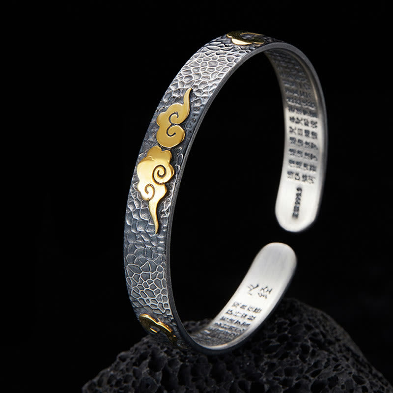 KarmaRipple's Retro 999 Sterling Silver Heart Sutra Auspicious Cloud Wealth Cuff Bracelet Bangle p11