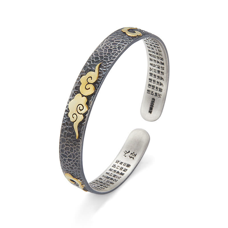 KarmaRipple's Retro 999 Sterling Silver Heart Sutra Auspicious Cloud Wealth Cuff Bracelet Bangle p4