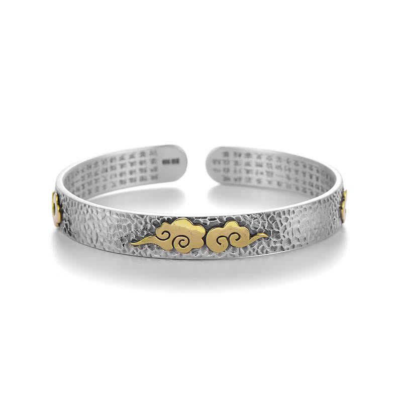KarmaRipple's Retro 999 Sterling Silver Heart Sutra Auspicious Cloud Wealth Cuff Bracelet Bangle p2