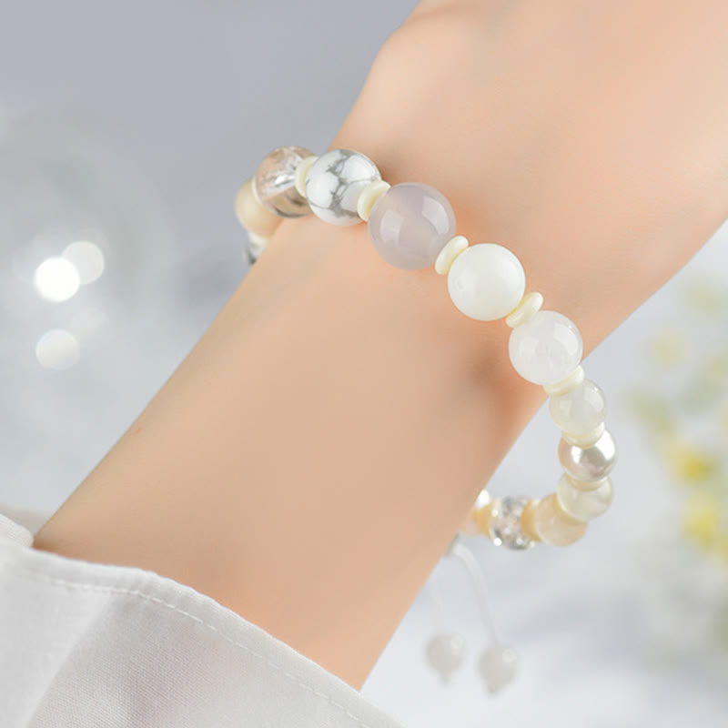 KarmaRipple's Ivory Agate Pearl 18 Beadwork Balance Fortune Bracelet p5