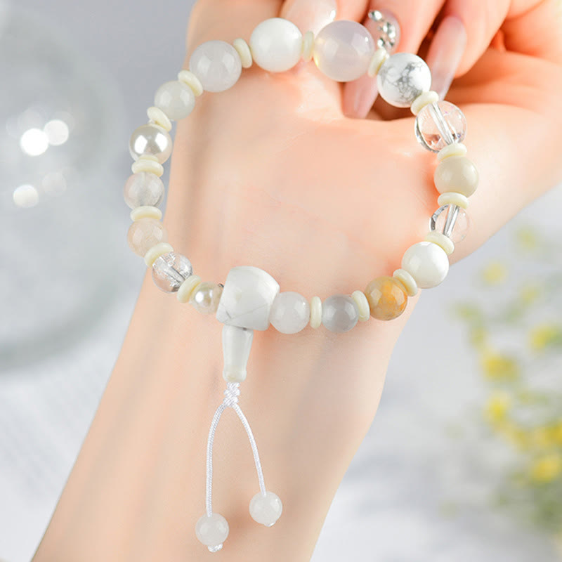 KarmaRipple's Ivory Agate Pearl 18 Beadwork Balance Fortune Bracelet p4