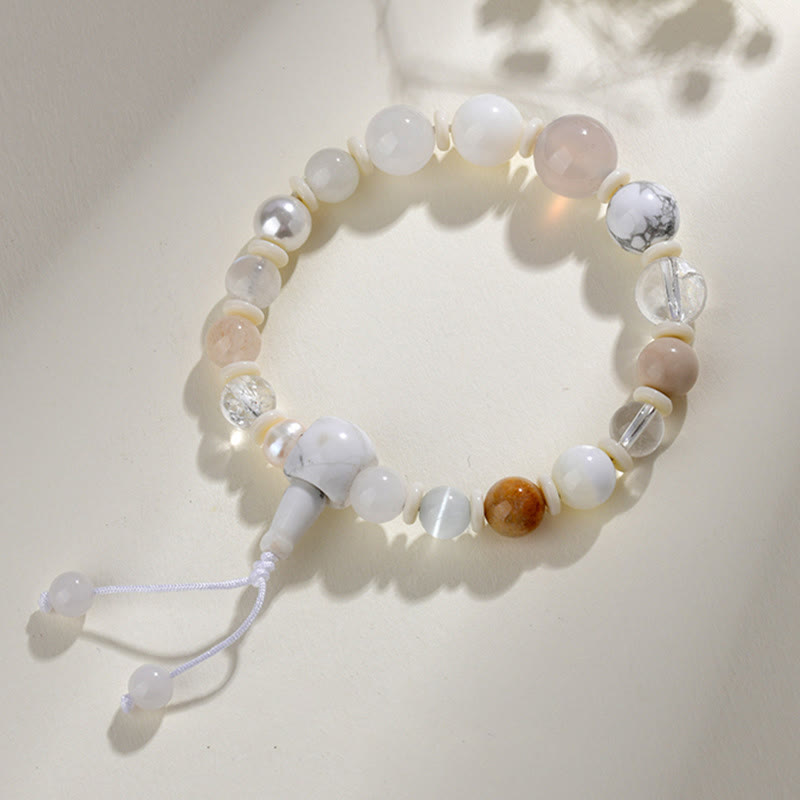 KarmaRipple's Ivory Agate Pearl 18 Beadwork Balance Fortune Bracelet p1