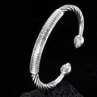 KarmaRipple's 999 Sterling Silver Six True Words Heart Sutra Woven Design Lotus Protection Bracelet Bangle