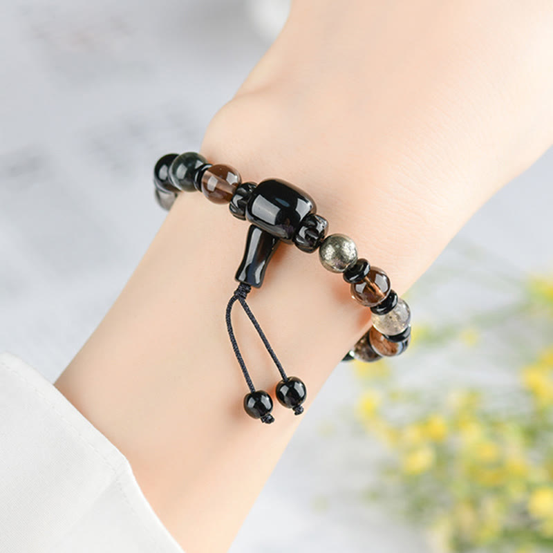 KarmaRipple's Five Elements Various Gemstone Black Obsidian Wealth Wisdom Bracelet p4
