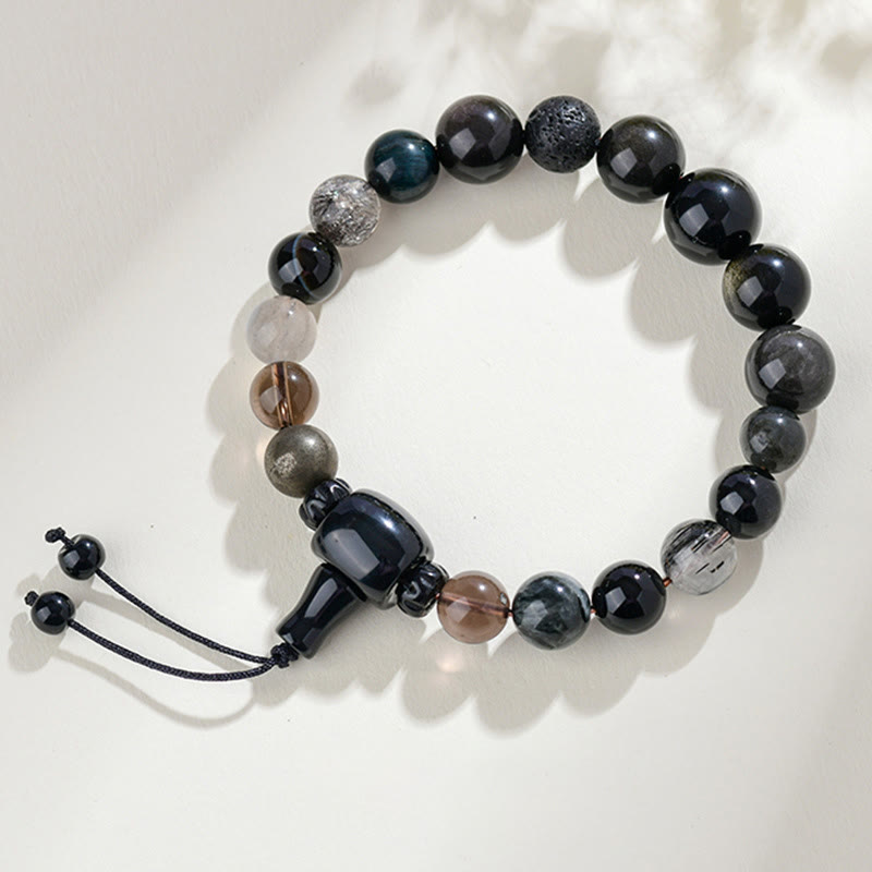 KarmaRipple's Five Elements Various Gemstone Black Obsidian Wealth Wisdom Bracelet p13