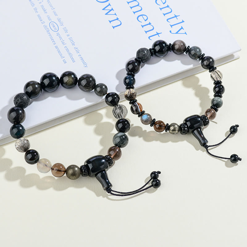 KarmaRipple's Five Elements Various Gemstone Black Obsidian Wealth Wisdom Bracelet p6