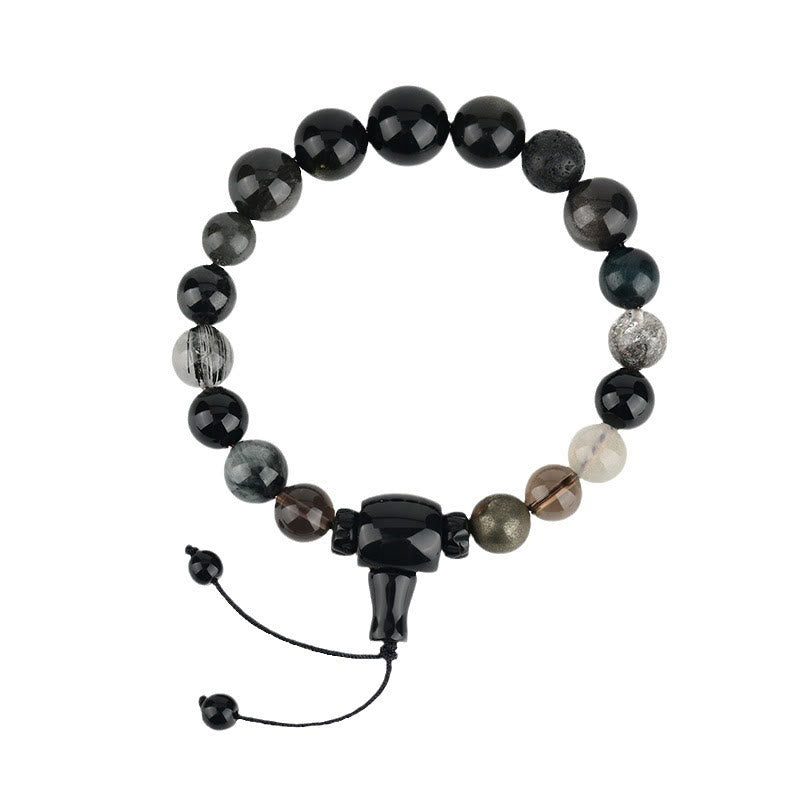 KarmaRipple's Five Elements Various Gemstone Black Obsidian Wealth Wisdom Bracelet p9