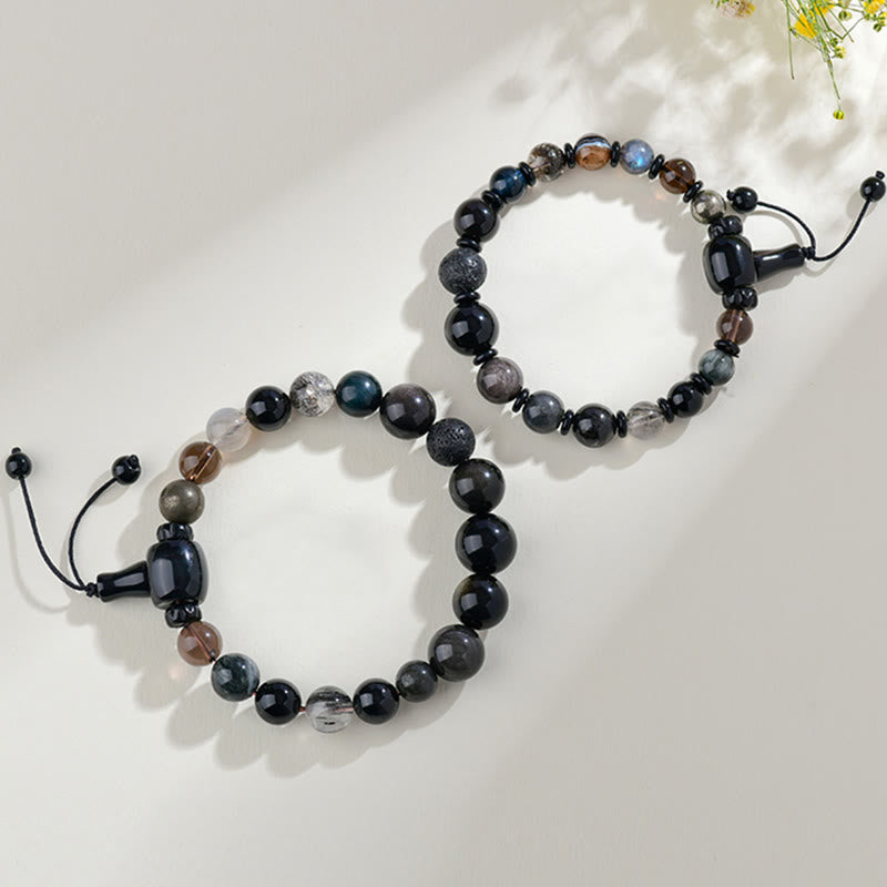 KarmaRipple's Five Elements Various Gemstone Black Obsidian Wealth Wisdom Bracelet p5