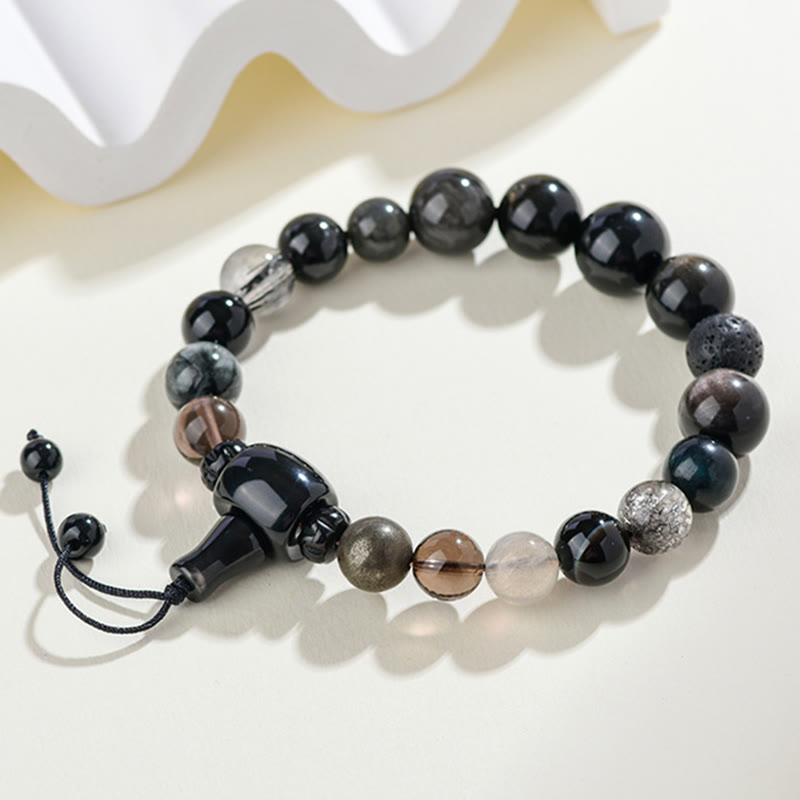 KarmaRipple's Five Elements Various Gemstone Black Obsidian Wealth Wisdom Bracelet p8