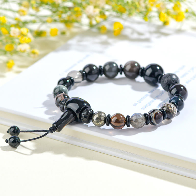 KarmaRipple's Five Elements Various Gemstone Black Obsidian Wealth Wisdom Bracelet p7