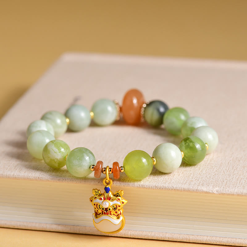 KarmaRipple's Authentic Jade Dancing Lion Talisman Prosperity Fortune Bracelet p1