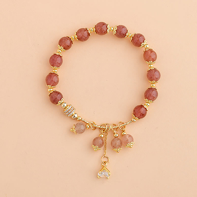 KarmaRipple's Authentic Strawberry Quartz Gemstone Zircon Balancing Positive Bracelet p3