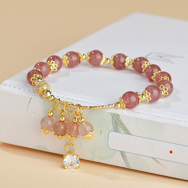 KarmaRipple's Authentic Strawberry Quartz Gemstone Zircon Balancing Positive Bracelet p4