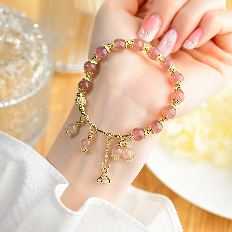 KarmaRipple's Authentic Strawberry Quartz Gemstone Zircon Balancing Positive Bracelet p5