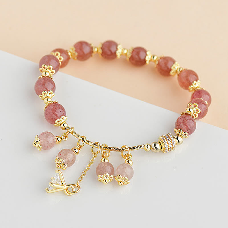 KarmaRipple's Authentic Strawberry Quartz Gemstone Zircon Balancing Positive Bracelet p2
