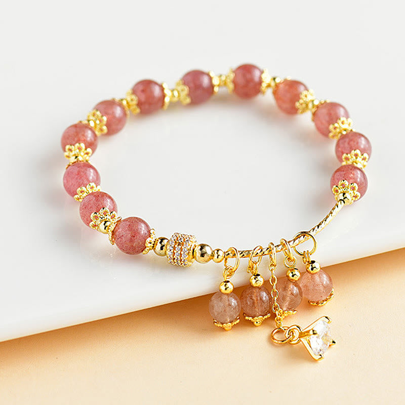 KarmaRipple's Authentic Strawberry Quartz Gemstone Zircon Balancing Positive Bracelet p1