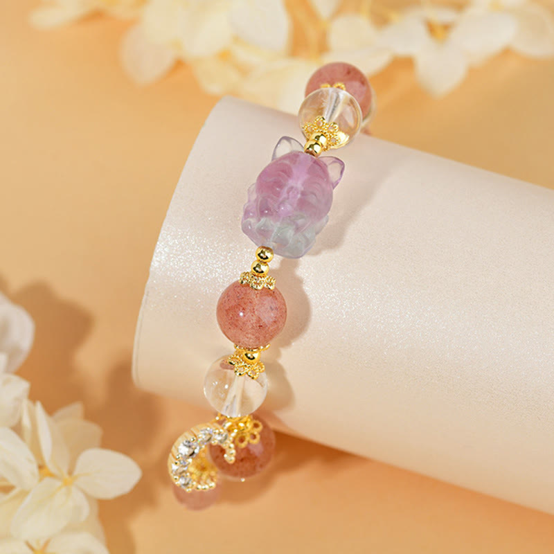 KarmaRipple's Authentic Ivory Strawberry Quartz Gemstone Balancing Love Nine Tailed Fox Moon Necklace Bracelet p4
