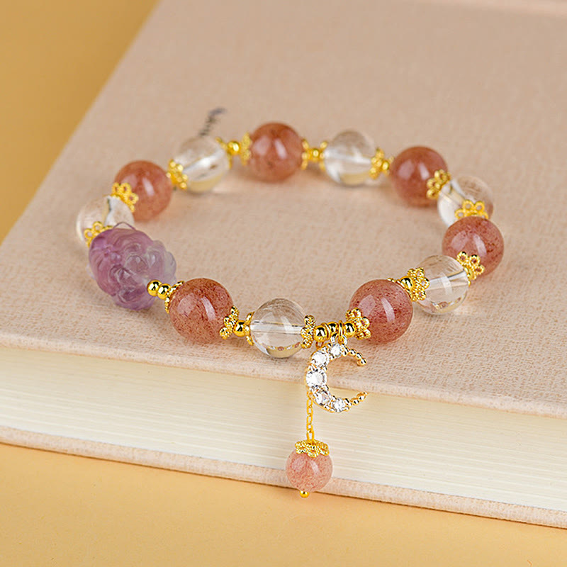 KarmaRipple's Authentic Ivory Strawberry Quartz Gemstone Balancing Love Nine Tailed Fox Moon Necklace Bracelet p1