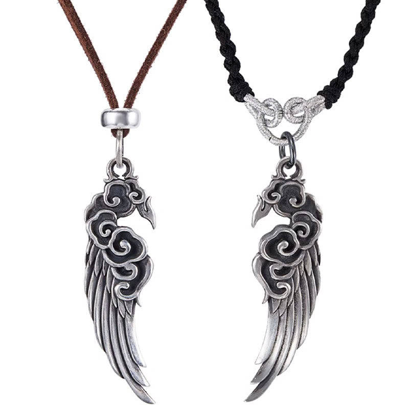 KarmaRipple's 925 Sterling Silver Auspicious Clouds Wing Cotton Rope?Deerskin Rope Pendant Necklace p10