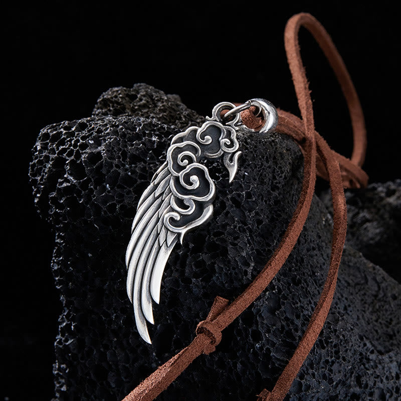 KarmaRipple's 925 Sterling Silver Auspicious Clouds Wing Cotton Rope?Deerskin Rope Pendant Necklace p1