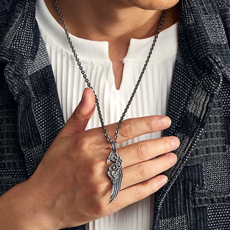 KarmaRipple's 925 Sterling Silver Auspicious Clouds Wing Cotton Rope?Deerskin Rope Pendant Necklace p9