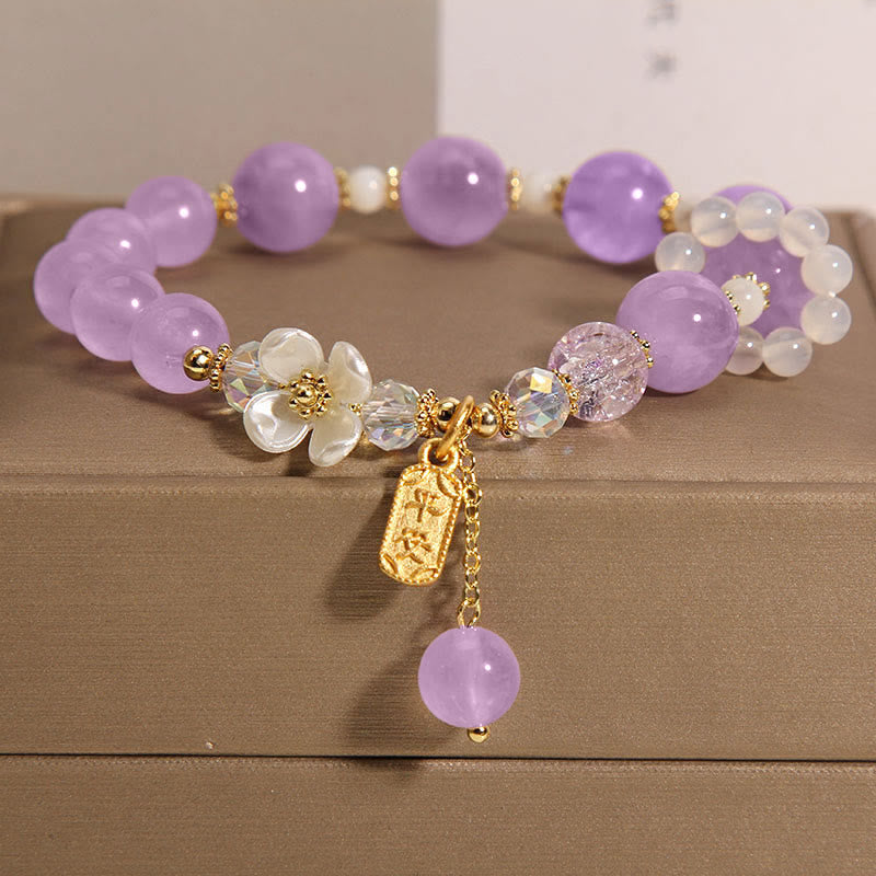 KarmaRipple's Authentic Blue Gemstone Amethyst Chalcedony Flower Balancing Bracelet p14