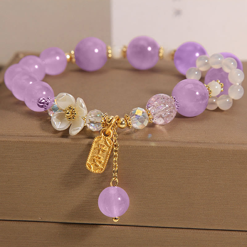 KarmaRipple's Authentic Blue Gemstone Amethyst Chalcedony Flower Balancing Bracelet p11