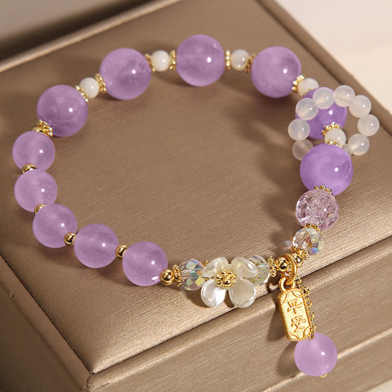 KarmaRipple's Authentic Blue Gemstone Amethyst Chalcedony Flower Balancing Bracelet p10