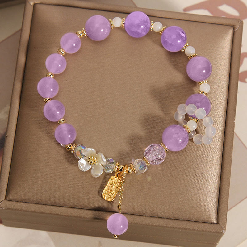 KarmaRipple's Authentic Blue Gemstone Amethyst Chalcedony Flower Balancing Bracelet p9
