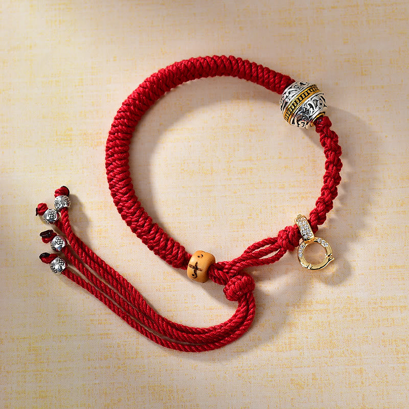 KarmaRipple's Tibetan Thangka Green Silver Tara Zakiram Goddess Of Wealth Red Braid String Fortune Bracelet p1