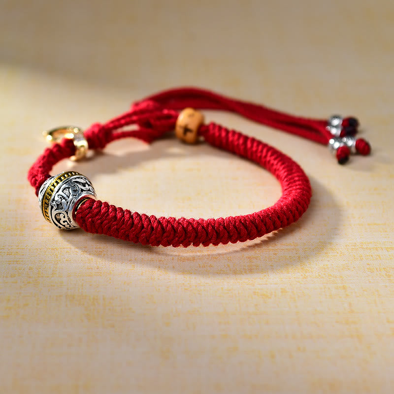 KarmaRipple's Tibetan Thangka Green Silver Tara Zakiram Goddess Of Wealth Red Braid String Fortune Bracelet p4